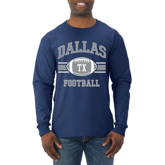 Wild Bobby City of Dallas DAL American Football Fantasy Fan Sports Mens Long Sleeve Shirt, Navy, Large