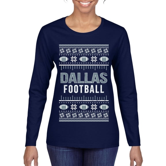 Wild Bobby City of Dallas DAL American Football Fantasy Fan Sports Women Graphic Long Sleeve T-Shirt, Navy, Medium