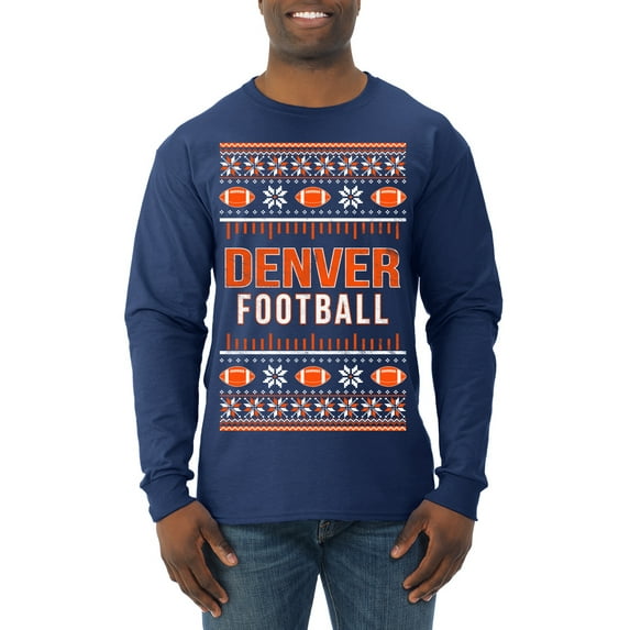 Wild Bobby City of Denver DEN American Football Fantasy Fan Sports Men Long Sleeve Shirt, Navy, Large