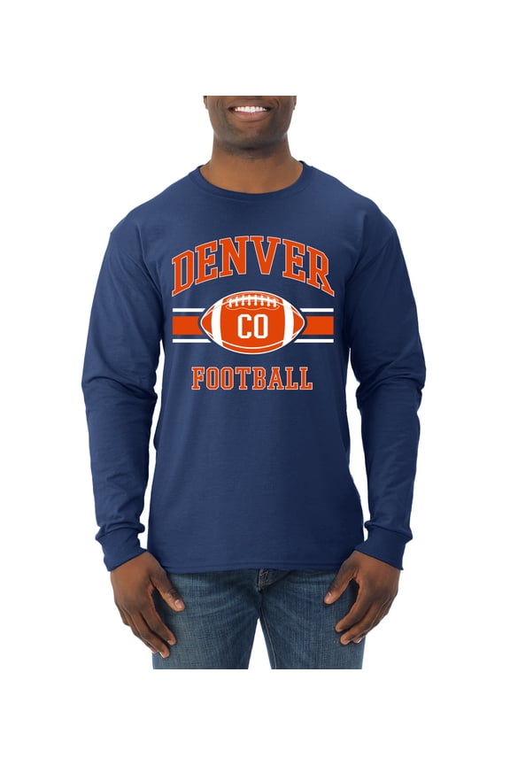 City of Denver DEN American Football Fantasy Fan Sports Mens Long Sleeve Shirt, Navy, 3XL