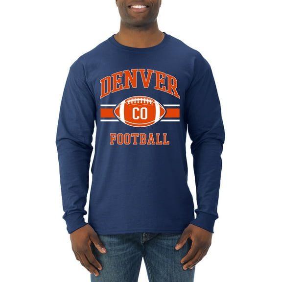 Wild Bobby City of Denver DEN American Football Fantasy Fan Sports Mens Long Sleeve Shirt, Navy, Small