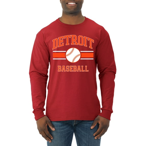 Wild Bobby City of Detroit Baseball Fantasy Fan Sports Men's Long Sleeve T-Shirt, Red, Small