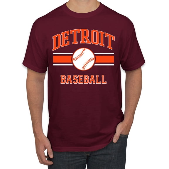 Wild Bobby City of Detroit Baseball Fantasy Fan Sports Men's T-Shirt, Maroon, 5X-Large