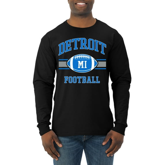 Wild Bobby City of Detroit DET American Football Fantasy Fan Sports Mens Long Sleeve Shirt, Black, 2XL