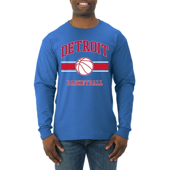 Wild Bobby City of Detroit DET Basketball Fantasy Fan Sports Mens Long Sleeve Shirt, Royal, Medium