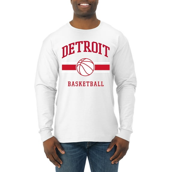 Wild Bobby City of Detroit DET Basketball Fantasy Fan Sports Mens Long Sleeve Shirt, White, Medium