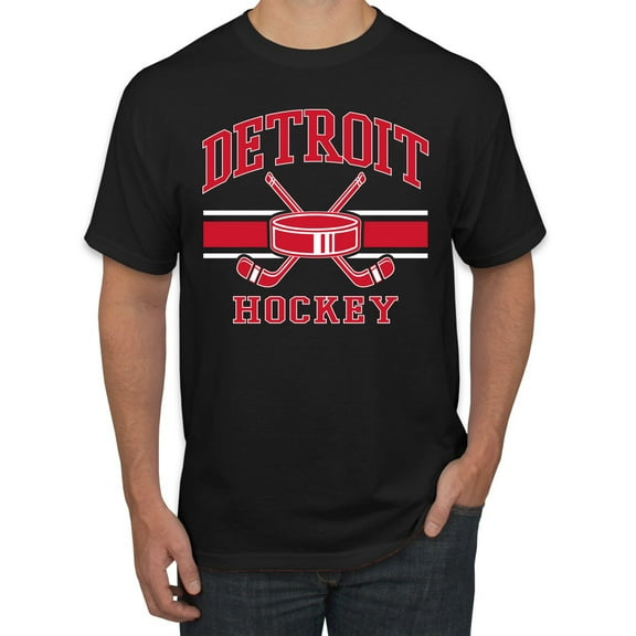 Wild Bobby City of Detroit Hockey Fantasy Fan Sports Men's T-Shirt, Black, Small