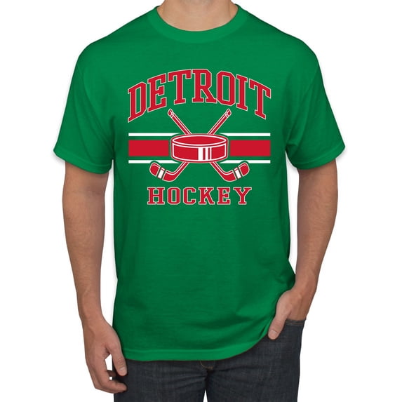 Wild Bobby City of Detroit Hockey Fantasy Fan Sports Men's T-Shirt, Kelly, Large