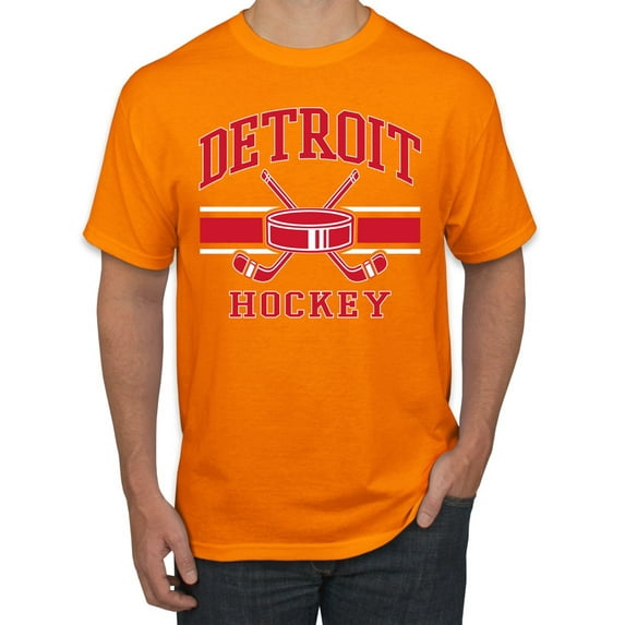 Wild Bobby City of Detroit Hockey Fantasy Fan Sports Men's T-Shirt, Orange, Medium