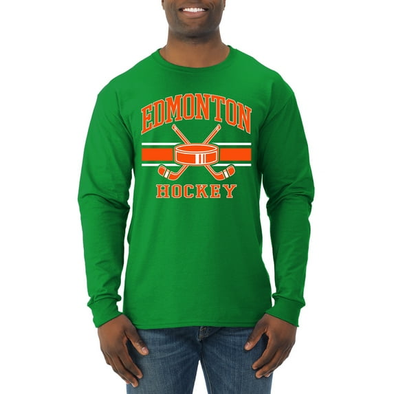 Wild Bobby City of Edmonton Hockey Fantasy Fan Sports Men's Long Sleeve Shirt, Kelly, 3X-Large