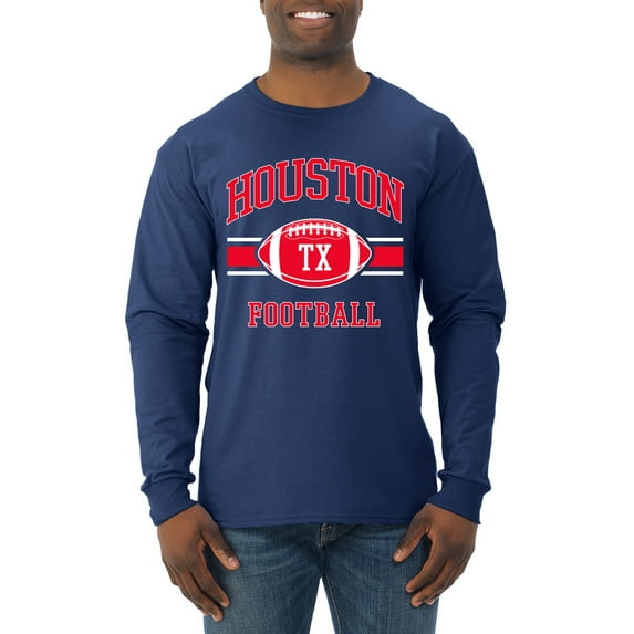 Wild Bobby City of Houston HOU American Football Fantasy Fan Sports Mens Long Sleeve Shirt, Navy, X-Large