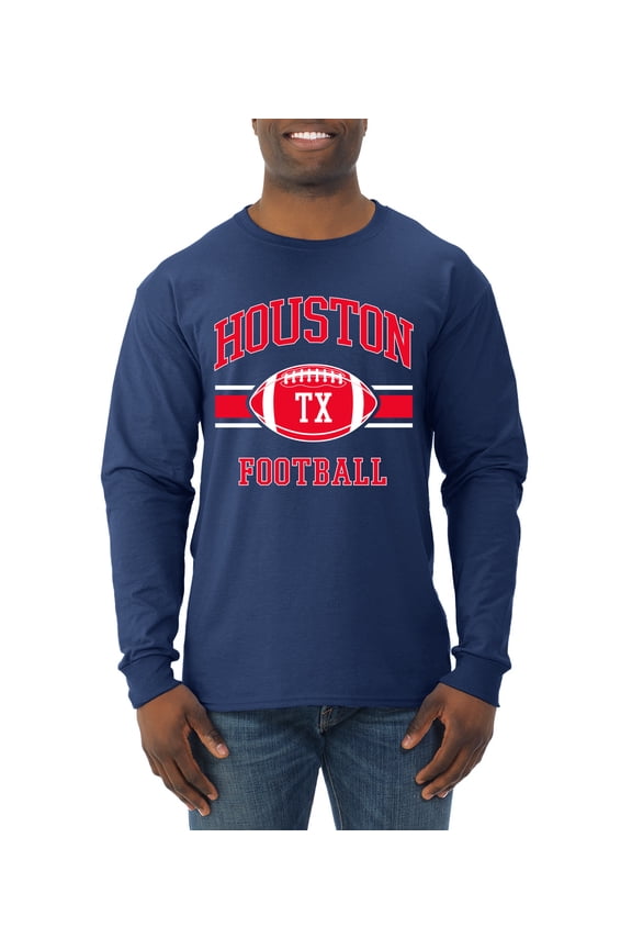 City of Houston HOU American Football Fantasy Fan Sports Mens Long Sleeve Shirt, Navy, X-Large