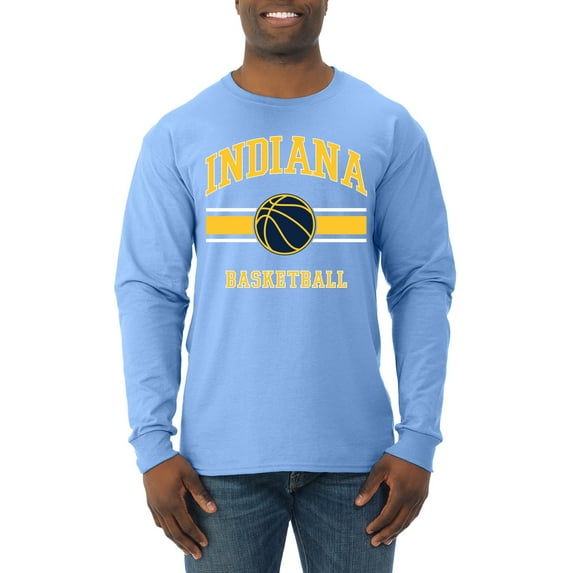 Wild Bobby City of Indiana IND Basketball Fantasy Fan Sports Mens Long Sleeve Shirt, Light Blue, Medium