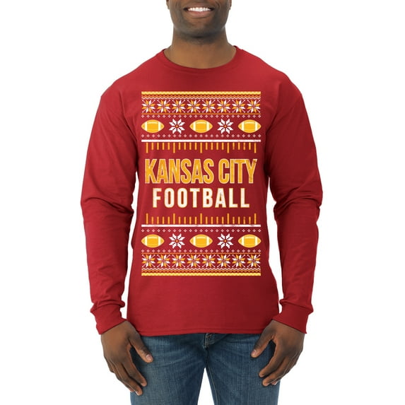Wild Bobby City of Kansas City KC American Football Fantasy Fan Sports Men Long Sleeve Shirt, Red, Medium