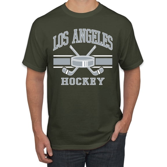 Wild Bobby City of Los Angeles Hockey Fantasy Fan Sports Men's T-Shirt, Military Green, Medium