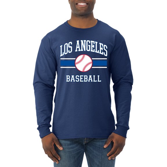 Wild Bobby City of Los Angeles LA Baseball Fantasy Fan Sports Men's Long Sleeve T-Shirt, Navy, X-Large