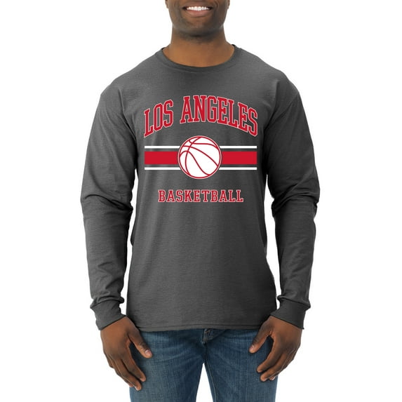 Wild Bobby City of Los Angeles LAR Basketball Fantasy Fan Sports Mens Long Sleeve Shirt, Heather Black, XX-Large