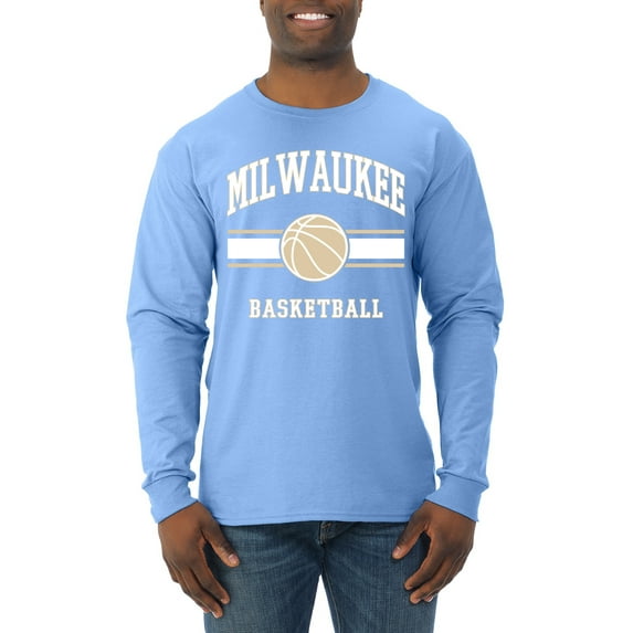 Wild Bobby City of Milwaukee Basketball Fantasy Fan Sports Mens Long Sleeve Shirt, Light Blue, 3X-Large