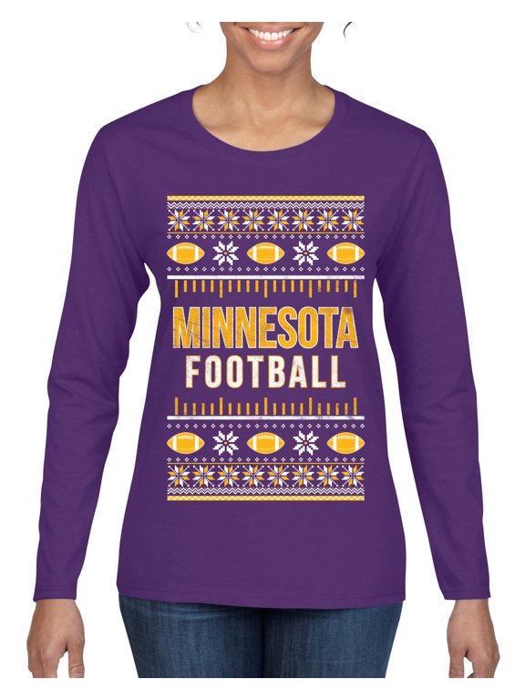 City of Minnesota MIN American Football Fantasy Fan Sports Women Graphic Long Sleeve T-Shirt, Purple, Small