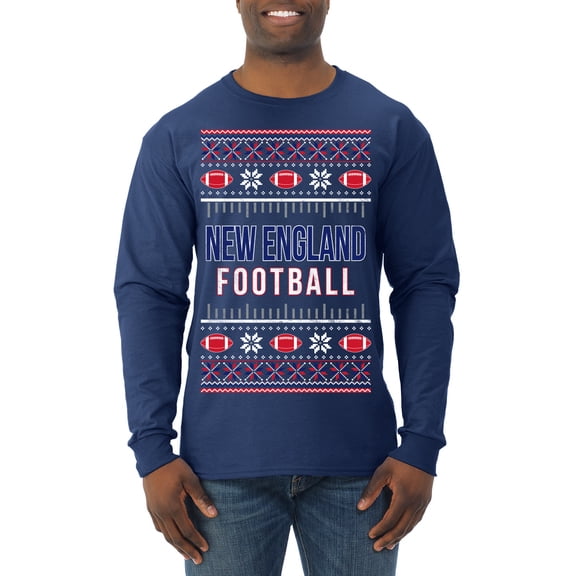 Wild Bobby City of New England NE American Football Fantasy Fan Sports Men Long Sleeve Shirt, Navy, Large