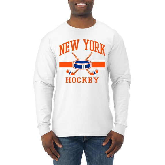 Wild Bobby City of New York Hockey Fantasy Fan Sports Men's Long Sleeve Shirt, White, XX-Large
