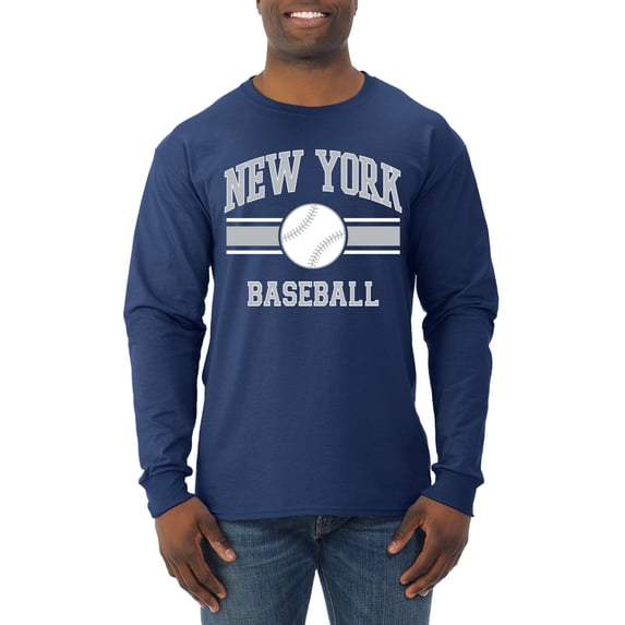 Wild Bobby City of New York NY Baseball Fantasy Fan Sports Men's Long Sleeve T-Shirt, Navy, X-Large
