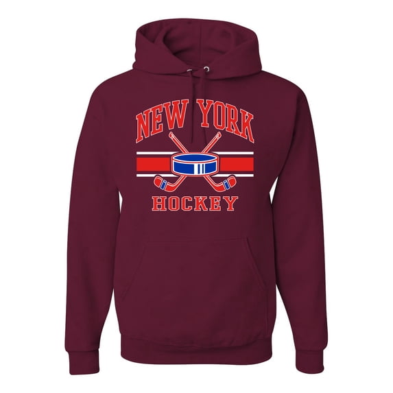 Wild Bobby City of New York NY Hockey Fantasy Fan Sports Unisex Hoodie Sweatshirt, Maroon, 3X-Large