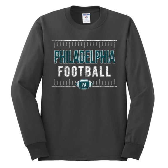 Wild Bobby City of Philadelphia PHI American Football Gridiron Sports Men Long Sleeve Shirt, Charcoal, Medium