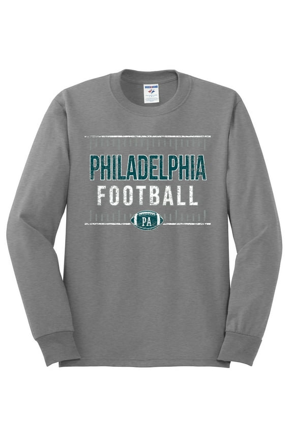City of Philadelphia PHI American Football Gridiron Sports Men Long Sleeve Shirt, Heather Grey, Small