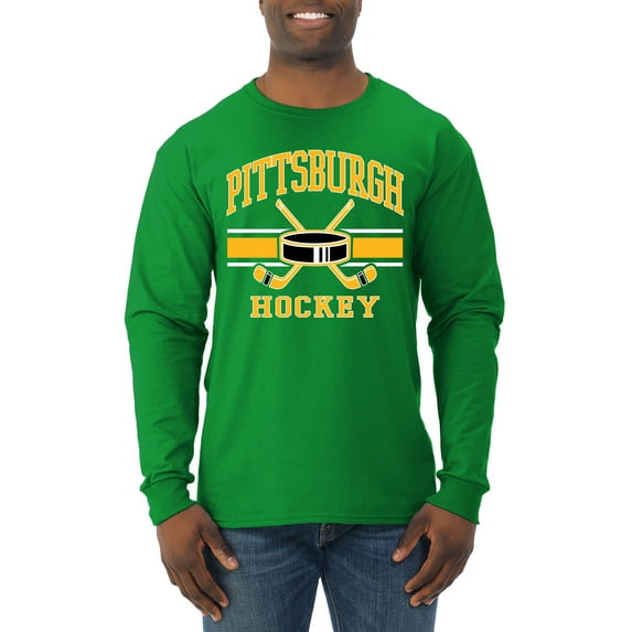 Wild Bobby City of Pittsburgh Hockey Fantasy Fan Sports Men's Long Sleeve Shirt, Kelly, Large