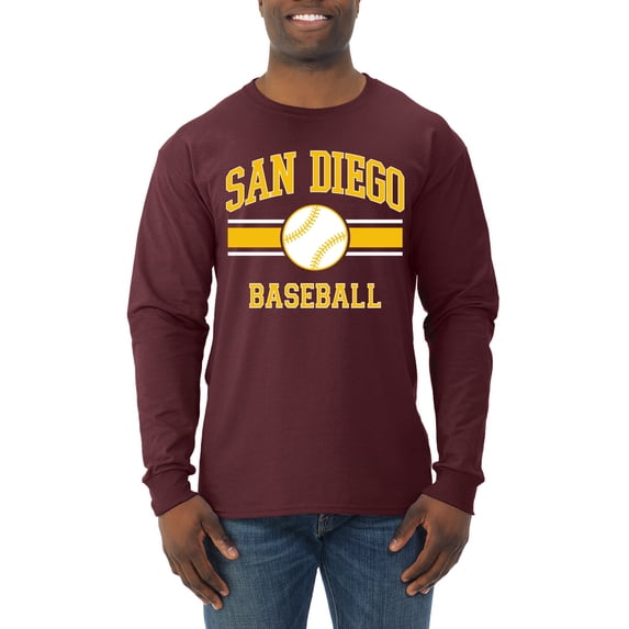 Wild Bobby City of San Diego Baseball Fantasy Fan Sports Men's Long Sleeve T-Shirt, Maroon, Large
