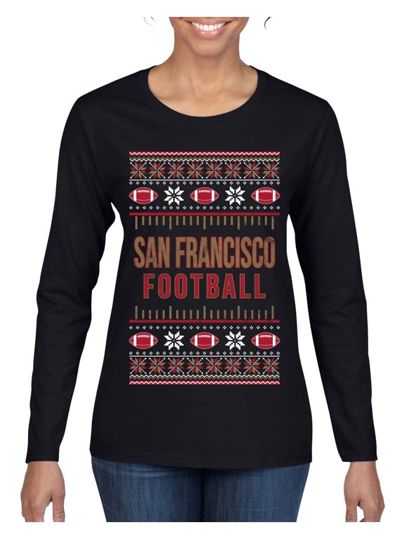 City of San Francisco SF American Football Fantasy Fan Sports Women Graphic Long Sleeve T-Shirt, Black, Small