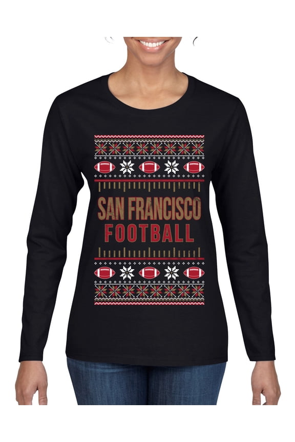 City of San Francisco SF American Football Fantasy Fan Sports Women Graphic Long Sleeve T-Shirt, Black, Small