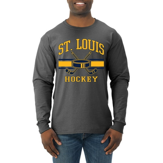 Wild Bobby City of St. Louis Hockey Fantasy Fan Sports Men's Long Sleeve Shirt, Heather Black, Medium
