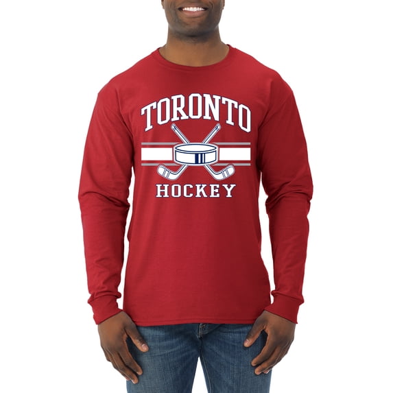 Wild Bobby City of Toronto Hockey Fantasy Fan Sports Men's Long Sleeve Shirt, Red, Large