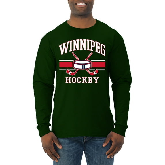 Wild Bobby City of Winnipeg Hockey Fantasy Fan Sports Men's Long Sleeve Shirt, Forest Green, 3X-Large