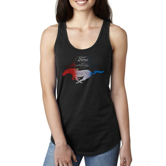Wild Bobby, Classic Ford Mustang Car Logo, Cars and Trucks, Ladies Racerback Tank Top, Black, Small