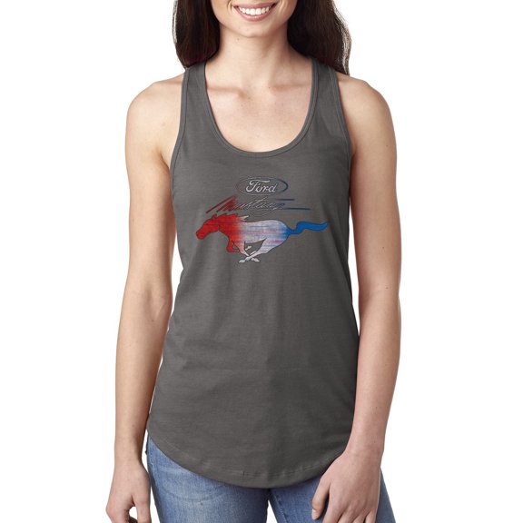 Wild Bobby, Classic Ford Mustang Car Logo, Cars and Trucks, Ladies Racerback Tank Top, Dark Grey, X-Large