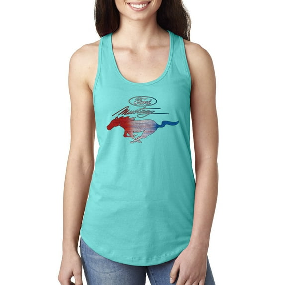 Wild Bobby, Classic Ford Mustang Car Logo, Cars and Trucks, Ladies Racerback Tank Top, Tahiti Blue, X-Large