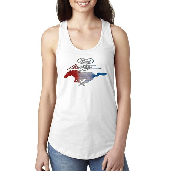 Wild Bobby, Classic Ford Mustang Car Logo, Cars and Trucks, Ladies Racerback Tank Top, White, Large