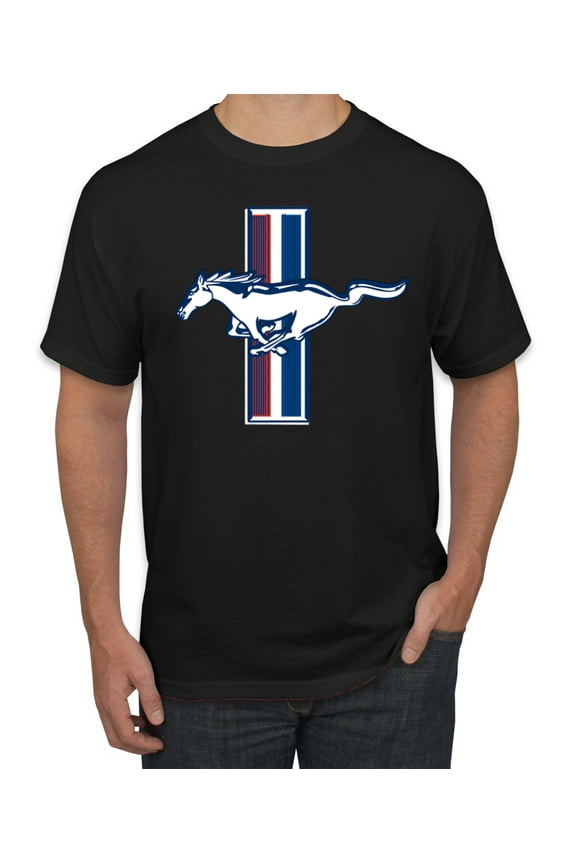 , Classic Ford Mustang Car Logo, Cars and Trucks, Men's Graphic T-Shirt, Black, Large