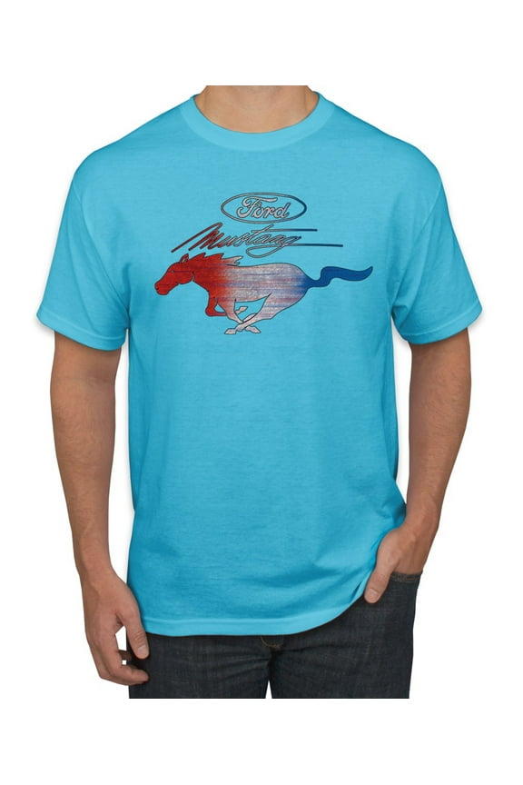 , Classic Ford Mustang Car Logo, Cars and Trucks, Men's Graphic T-Shirt, Light Turquoise, 5X-Large