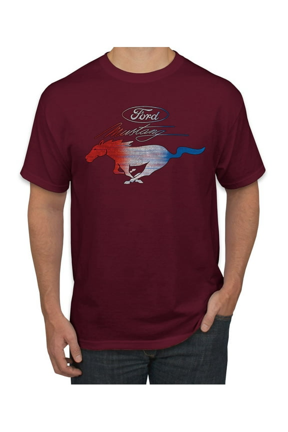 , Classic Ford Mustang Car Logo, Cars and Trucks, Men's Graphic T-Shirt, Maroon, Large