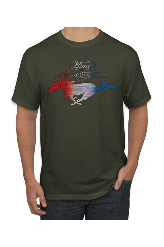 , Classic Ford Mustang Car Logo, Cars and Trucks, Men's Graphic T-Shirt, Military Green, 4X-Large
