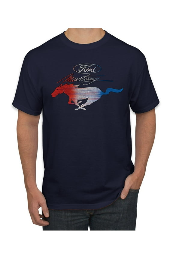 , Classic Ford Mustang Car Logo, Cars and Trucks, Men's Graphic T-Shirt, Navy, X-Large