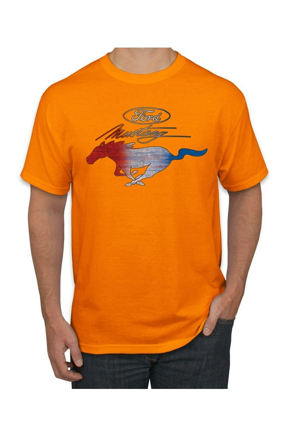 , Classic Ford Mustang Car Logo, Cars and Trucks, Men's Graphic T-Shirt, Orange, X-Large