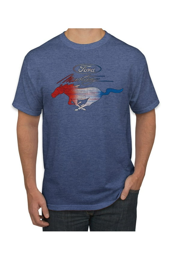 , Classic Ford Mustang Car Logo, Cars and Trucks, Men's Graphic T-Shirt, Vintage Heather Blue, 3X-Large
