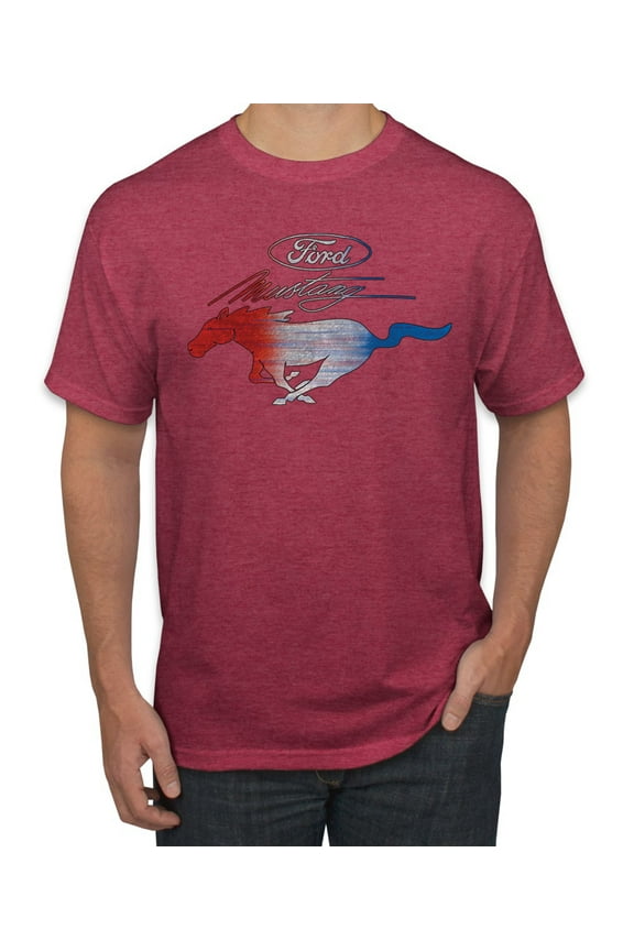 , Classic Ford Mustang Car Logo, Cars and Trucks, Men's Graphic T-Shirt, Vintage Heather Red, 3X-Large