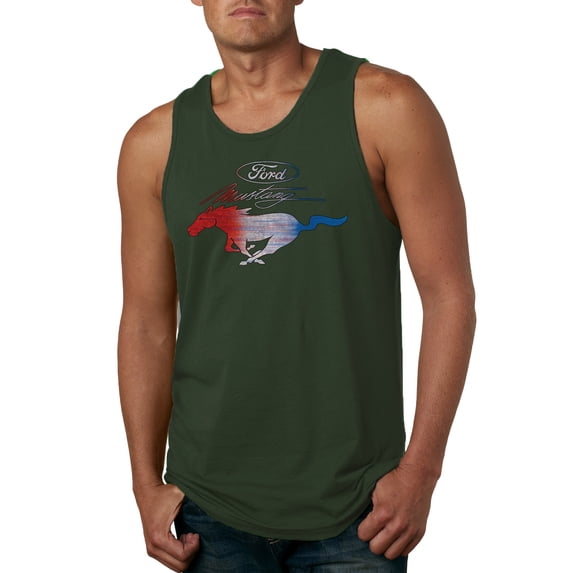 Wild Bobby, Classic Ford Mustang Car Logo, Cars and Trucks, Mens Graphic Tank Top, Forest Green, Medium