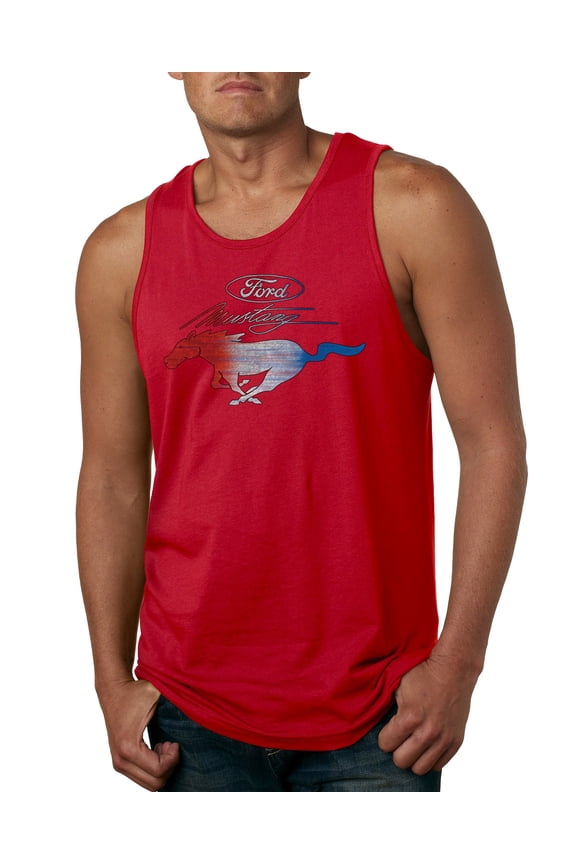 , Classic Ford Mustang Car Logo, Cars and Trucks, Mens Graphic Tank Top, Red, X-Large